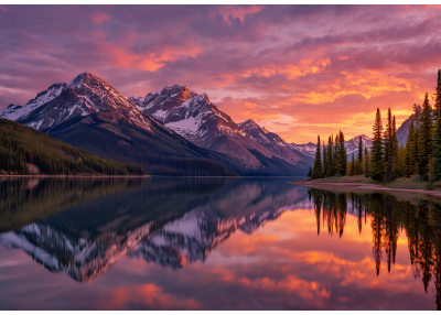 Фототапет Планинско езеро при залез – огледална вода и драматично небе